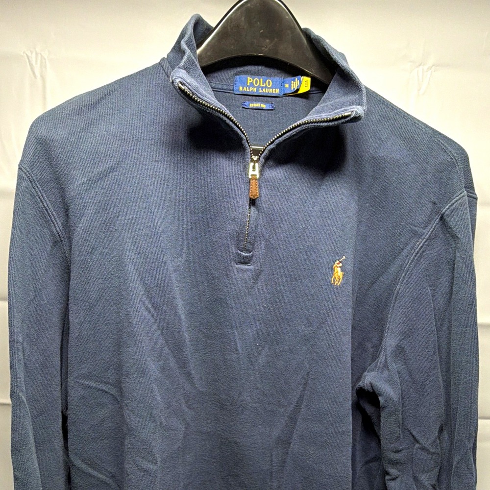 Polo Ralph Lauren Estate Rib Quarter Zip Pullover Sweater Navy Blue Mens Medium